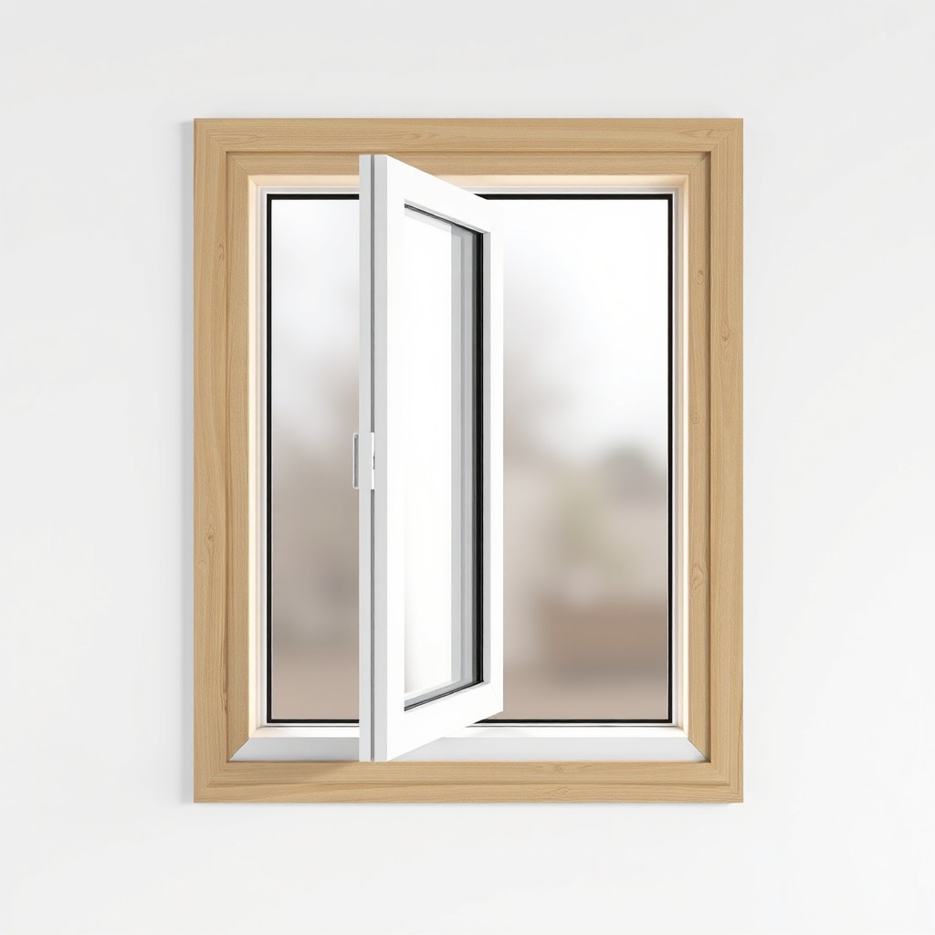 <clean photorealistic photo illustration of a window being installed in a prefabrik ev mod