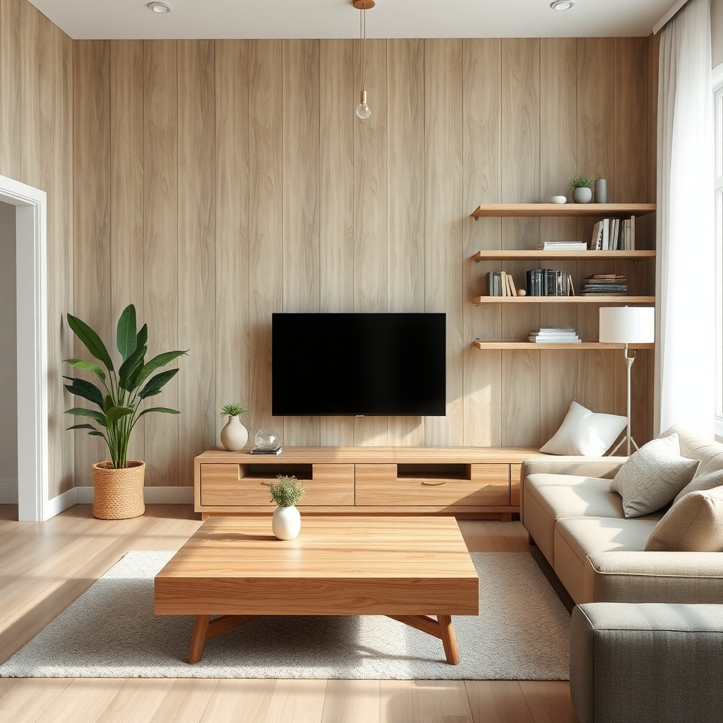 A photorealistic living room in a Model B prefabrik ev